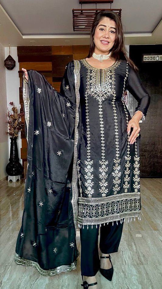 Precious Cinon Silk Black Color Salwar Suit