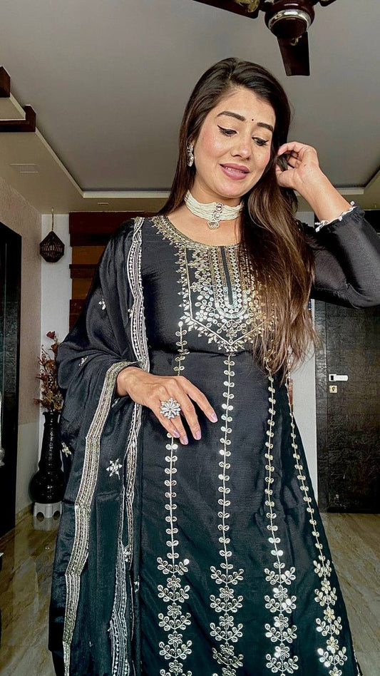 Precious Cinon Silk Black Color Salwar Suit