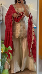 Gorgeous Sequence Work Cream Color Sharara Suit