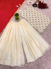 Gorgeous Sequence Work Cream Color Sharara Suit