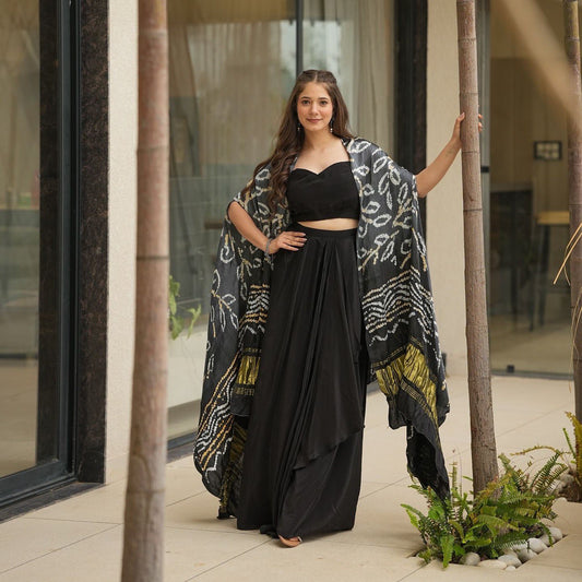 Party Wear Georgette Black Color Skirt With Shrug