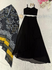 Party Wear Georgette Black Color Skirt With Shrug