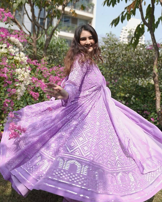 Superhit Thread Embroidered Work Purple Color Gown