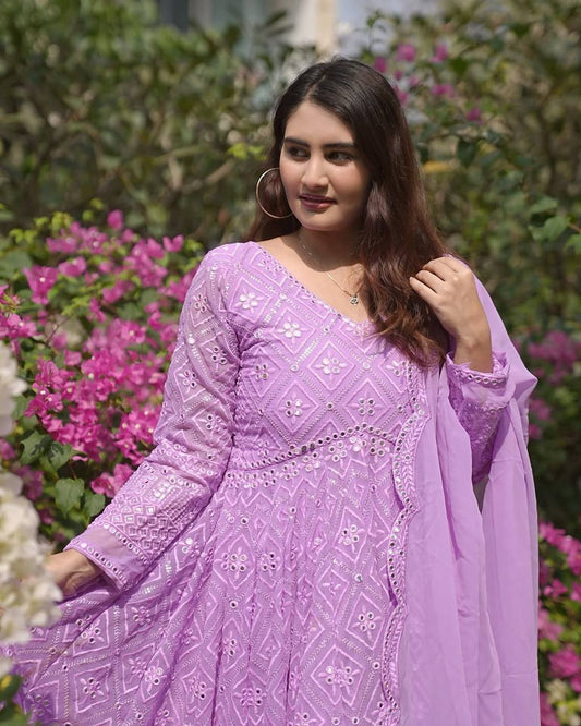Superhit Thread Embroidered Work Purple Color Gown