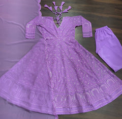 Superhit Thread Embroidered Work Purple Color Gown