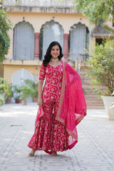 Fantastic Georgette Pink Color Sharara Suit