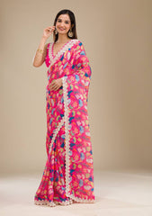 Party Wear Georgette Digital Prints Pink Color Saree