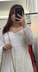 Mesmerizing Blooming Embroidered Work White Color Gown