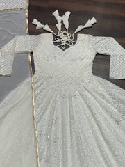 Mesmerizing Blooming Embroidered Work White Color Gown