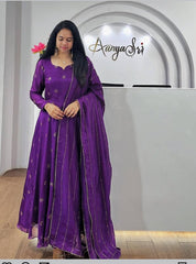 Peaceful Sequence Work Purple Color Gown With Dupatta