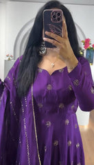 Peaceful Sequence Work Purple Color Gown With Dupatta