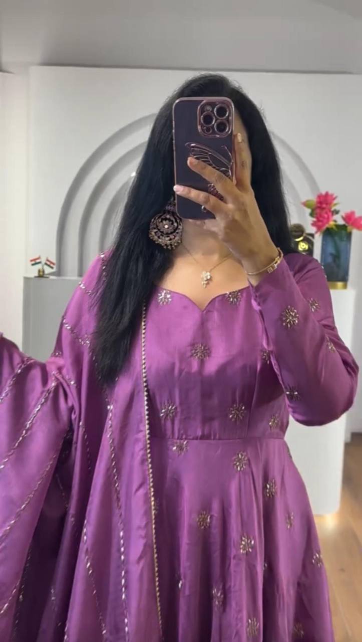 Peaceful Sequence Work Lavender Color Gown With Dupatta