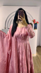 Peaceful Sequence Work Peach Color Gown With Dupatta
