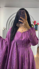 Peaceful Sequence Work Lavender Color Gown With Dupatta