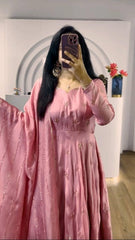 Peaceful Sequence Work Peach Color Gown With Dupatta
