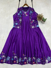 Flattering Sequence Embroidery Work Purple Color Gown With Koti