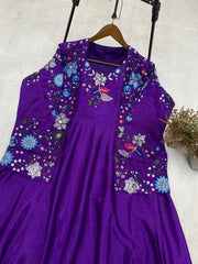 Flattering Sequence Embroidery Work Purple Color Gown With Koti