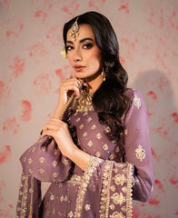 Elegant Chinnon Silk lavender Color Gown