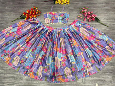 Wonderful Floral Print Multi Color Designer Lehenga Choli With Koti Style Dupatta