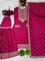Pretty Chinon Silk Sequence Work Pink Color Sharara Suit