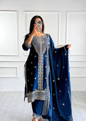 Awesome Sequence Work Blue Color Top With Dupatta Set