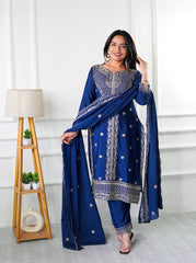Awesome Sequence Work Blue Color Top With Dupatta Set
