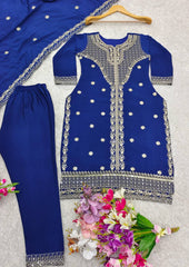 Awesome Sequence Work Blue Color Top With Dupatta Set