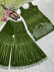 Delightful Sequence Work Green Color Sharara Suit