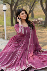 Fantastic Georgette Embroidery Work Onion Color Gown