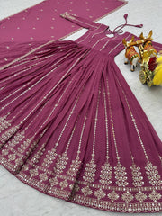 Fantastic Georgette Embroidery Work Onion Color Gown