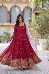 Traditional wear Sequins Work Pink Color Gown With Dupatta