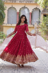 Traditional wear Sequins Work Pink Color Gown With Dupatta