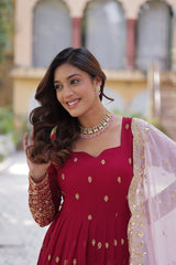 Traditional wear Sequins Work Pink Color Gown With Dupatta