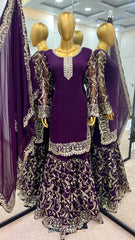 Preferable Sequence Work Purple Color Top Sharara With Dupatta Set