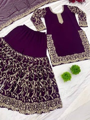 Preferable Sequence Work Purple Color Top Sharara With Dupatta Set