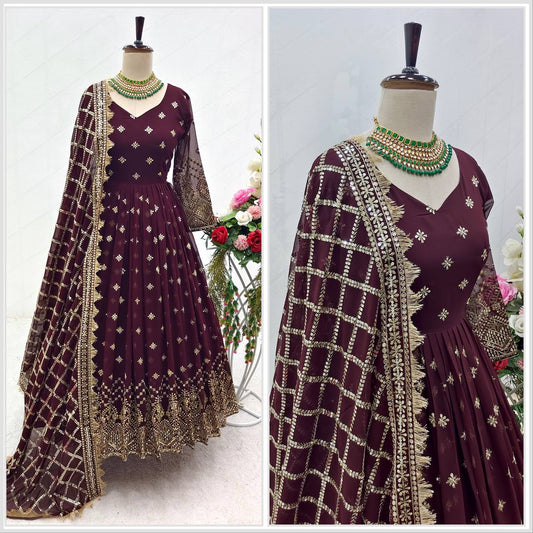 Function Wear Embroidery Work Purple Color Gown With Dupatta