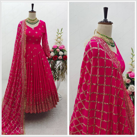 Function Wear Embroidery Work Pink Color Gown With Dupatta