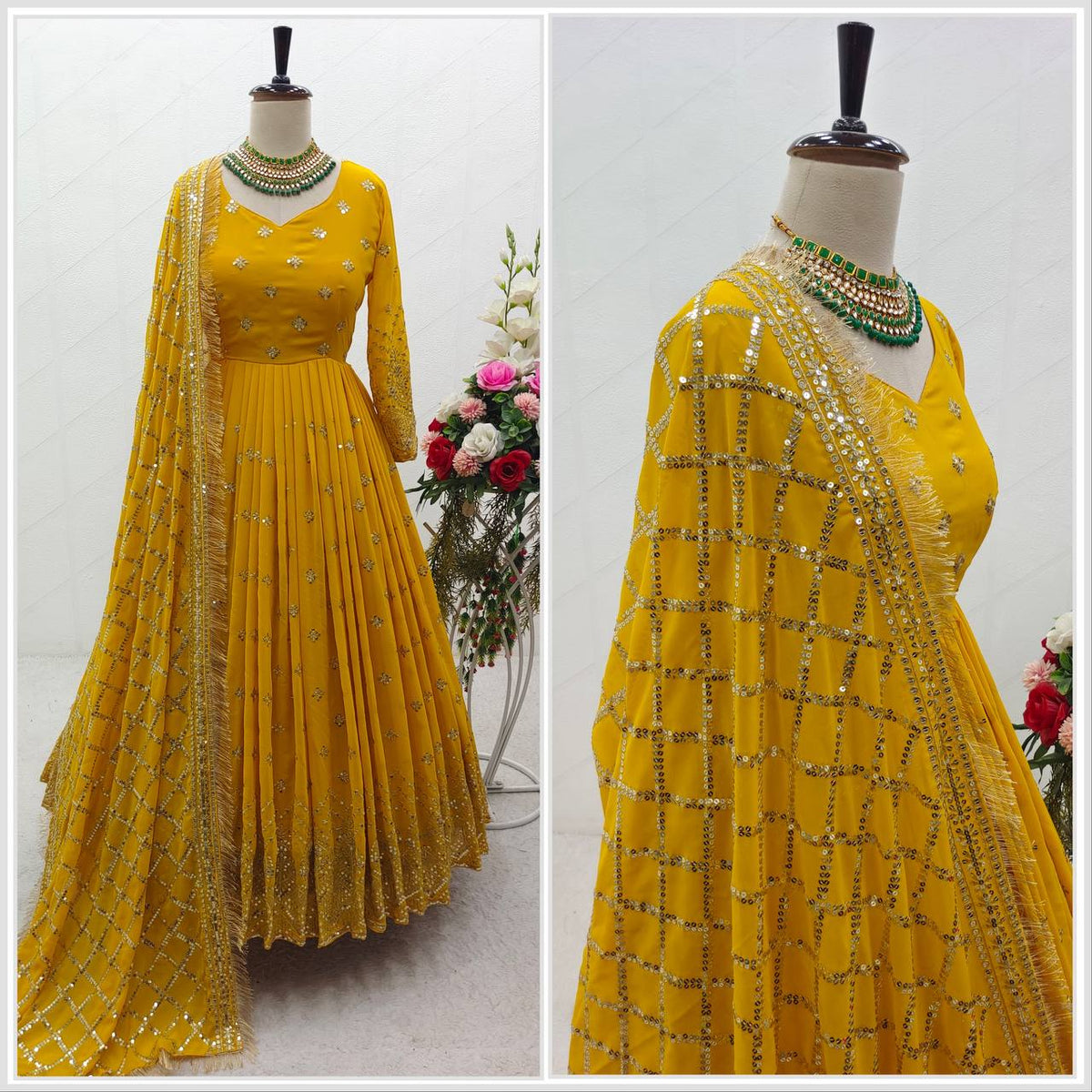 Function Wear Embroidery Work Yellow Color Gown With Dupatta
