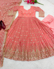 Function Wear Embroidery Work Peach Color Gown With Dupatta