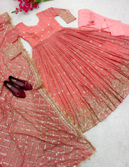 Function Wear Embroidery Work Peach Color Gown With Dupatta