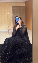 Demanding Embroidered Work Black Color Anarkali Suit