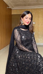 Demanding Embroidered Work Black Color Anarkali Suit