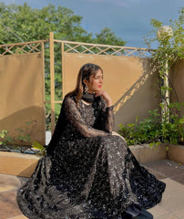Demanding Embroidered Work Black Color Anarkali Suit