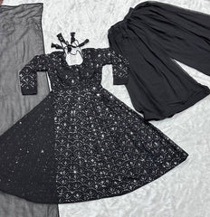 Demanding Embroidered Work Black Color Anarkali Suit