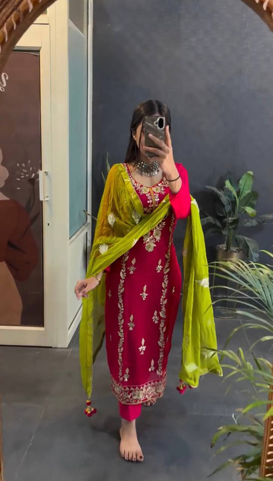 Occasion Wear Heavy Embroidery Sequence Work Red Color Salwar Suit