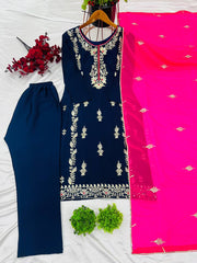Occasion Wear Heavy Embroidery Sequence Work Navy Blue Color Salwar Suit