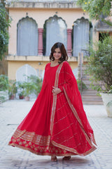 Graceful Embroidered Work Red Color Gown With Dupatta