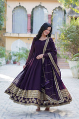 Graceful Embroidered Work Wine Color Gown With Dupatta