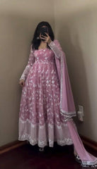 Designer Embroidery Work Light Pink Color Anarkali Suit