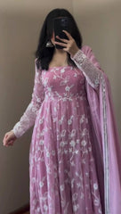 Designer Embroidery Work Light Pink Color Anarkali Suit